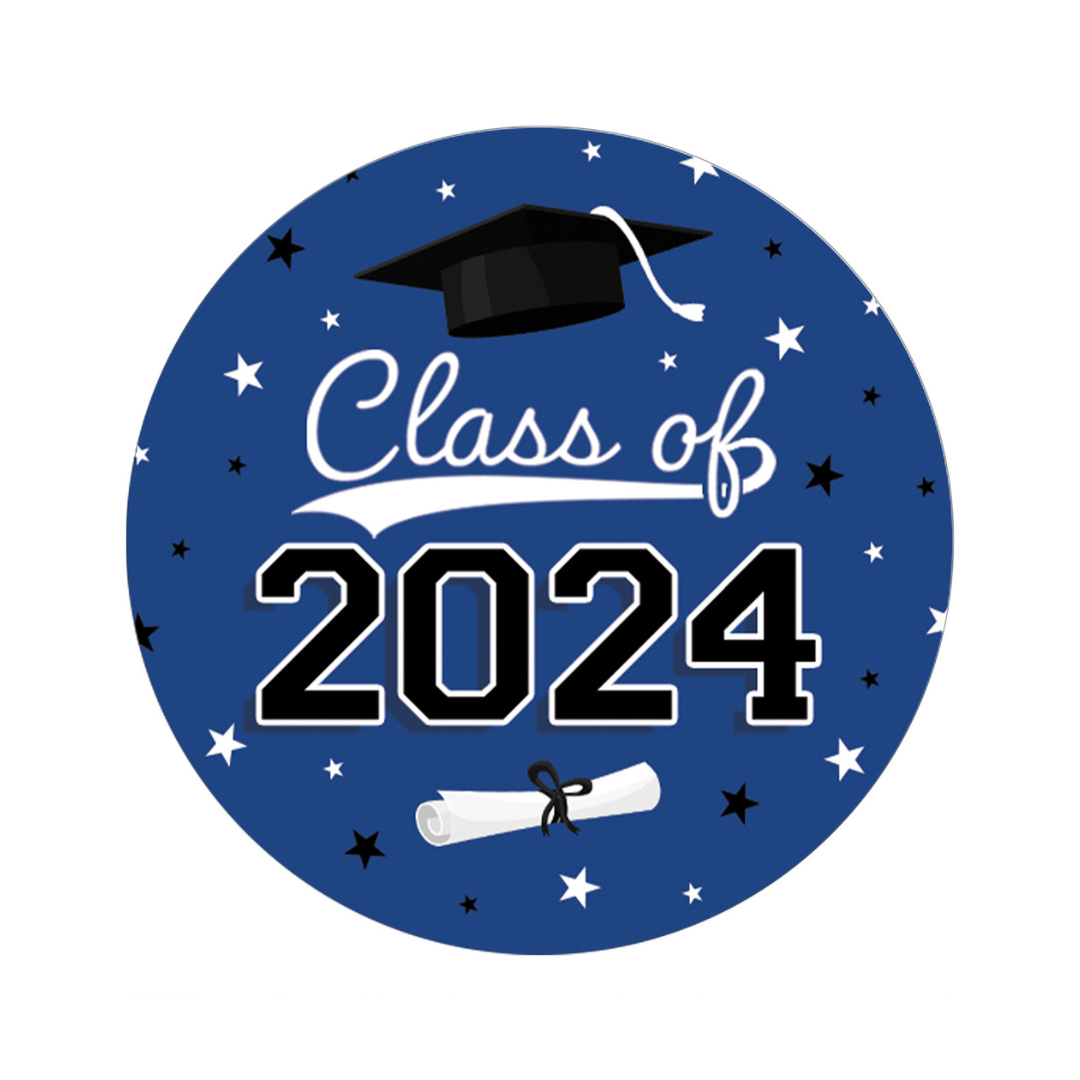 Distinctivs Blue Graduation Class of 2024 Party Favor Stickers, 40 Labels, Size: 1.75