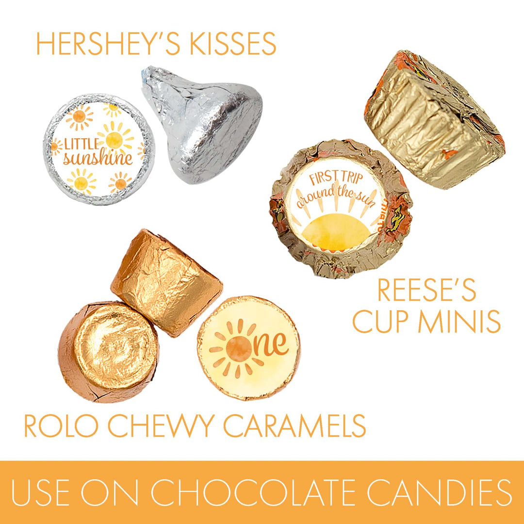 1st Trip Around the Sun - 1st Birthday: Favor Stickers Fits on Hershey's Kisses - 180 Stickers - Distinctivs Party