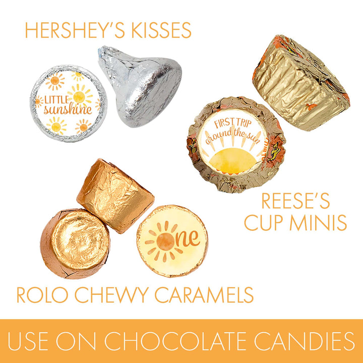 1st Trip Around the Sun - 1st Birthday: Favor Stickers Fits on Hershey's Kisses - 180 Stickers - Distinctivs Party