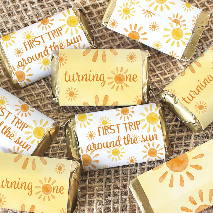 1st Trip Around the Sun - 1st Birthday: Hershey's Miniatures Candy Bar Wrappers - 45 Stickers - Distinctivs Party