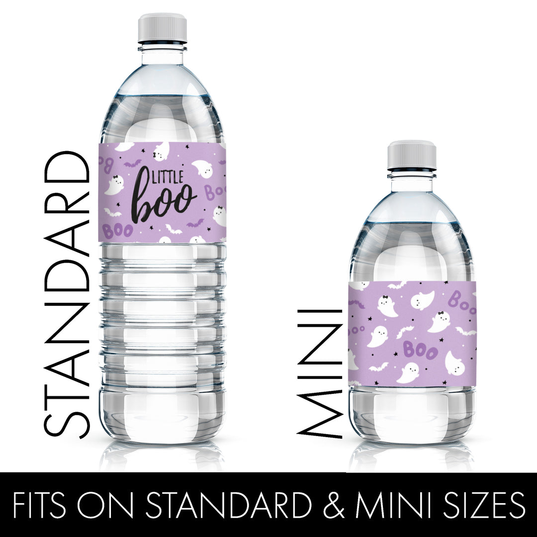 Little Boo: Purple - Girl Baby Shower - Fall Water Bottle Label Stickers - 20 Waterproof Stickers - Distinctivs Party
