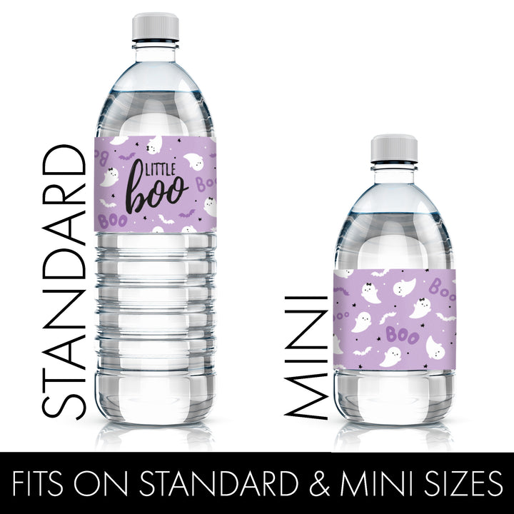 Little Boo: Purple - Girl Baby Shower - Fall Water Bottle Label Stickers - 20 Waterproof Stickers - Distinctivs Party