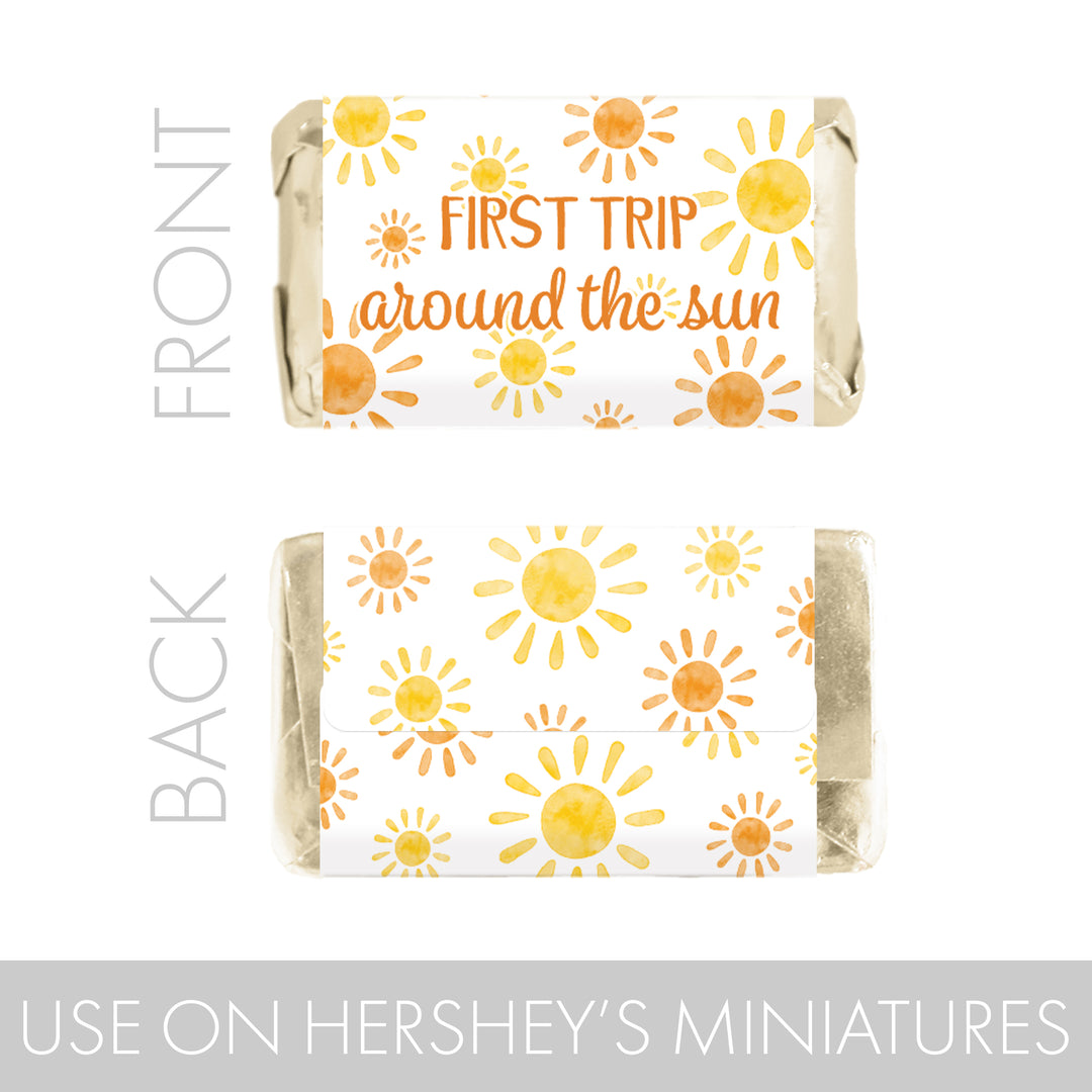 1st Trip Around the Sun - 1st Birthday: Hershey's Miniatures Candy Bar Wrappers - 45 Stickers