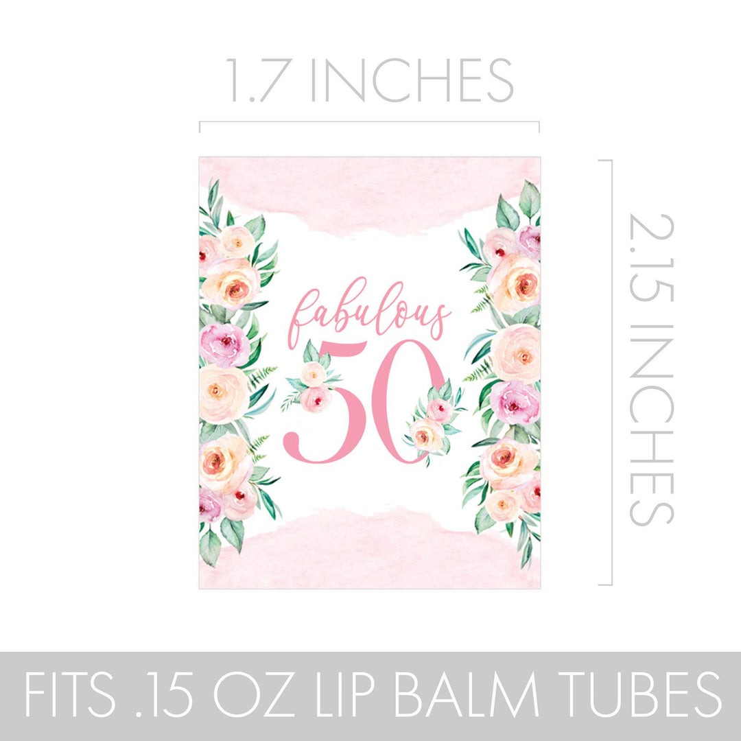 50th Birthday: Floral -  Lip Balm Labels - 36 Stickers - Distinctivs Party