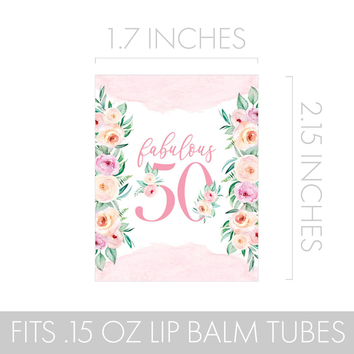 50th Birthday: Floral -  Lip Balm Labels - 36 Stickers - Distinctivs Party