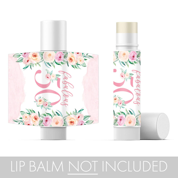 50th Birthday: Floral -  Lip Balm Labels - 36 Stickers - Distinctivs Party