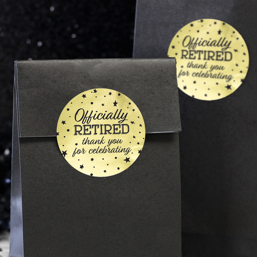 Retirement Party: Black and Gold Shiny Foil - Thank You Stickers - 40 Stickers