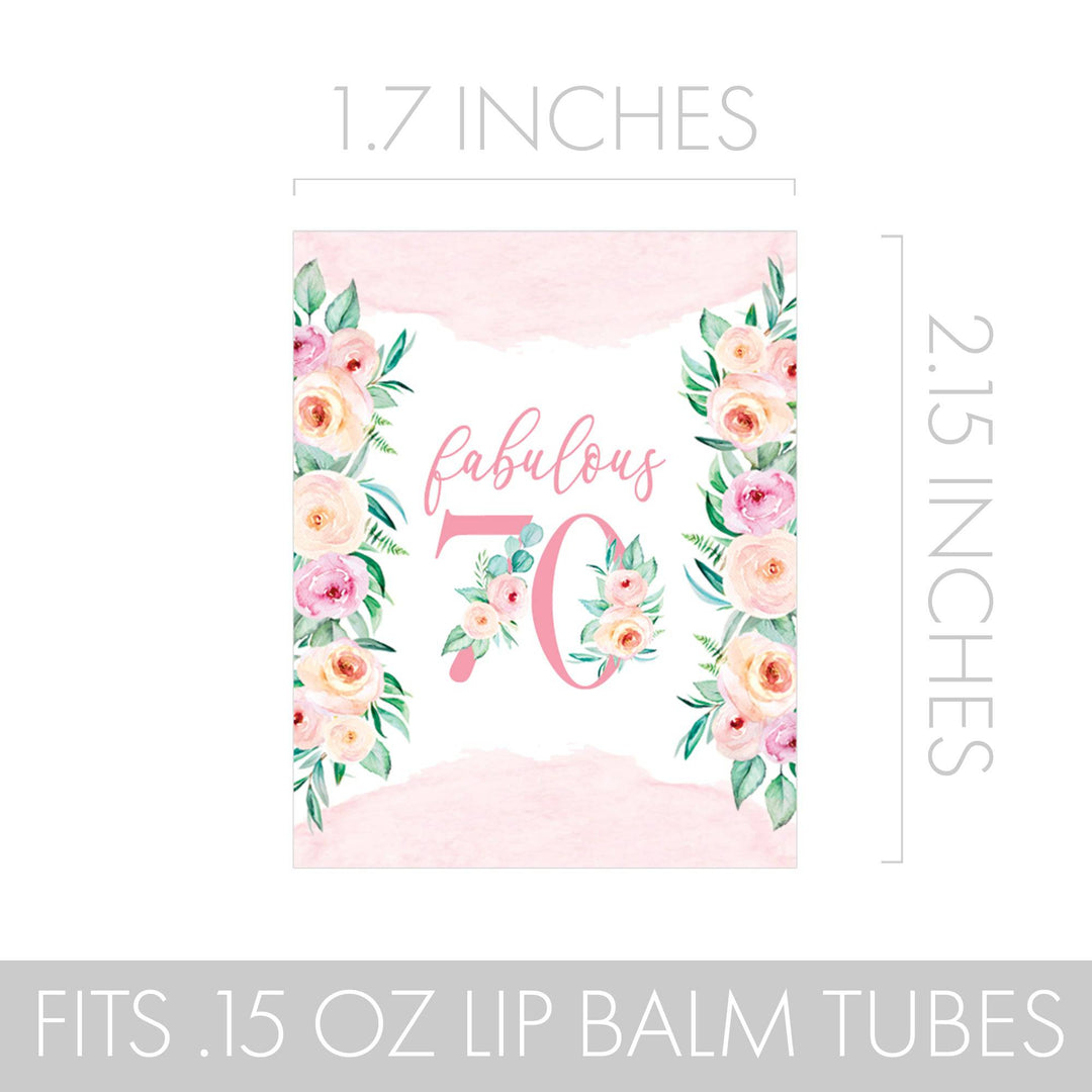 70th Birthday: Floral -  Lip Balm Labels - 36 Stickers - Distinctivs Party