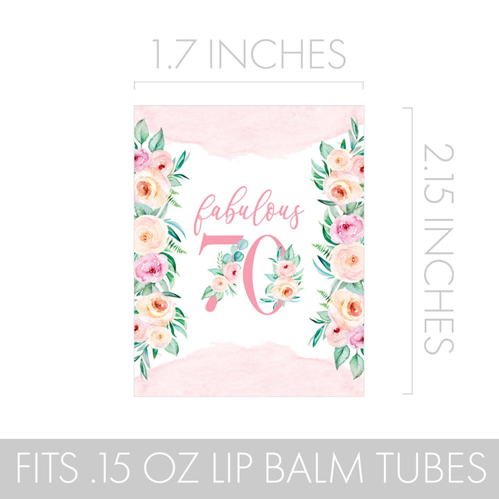 70th Birthday: Floral -  Lip Balm Labels - 36 Stickers - Distinctivs Party