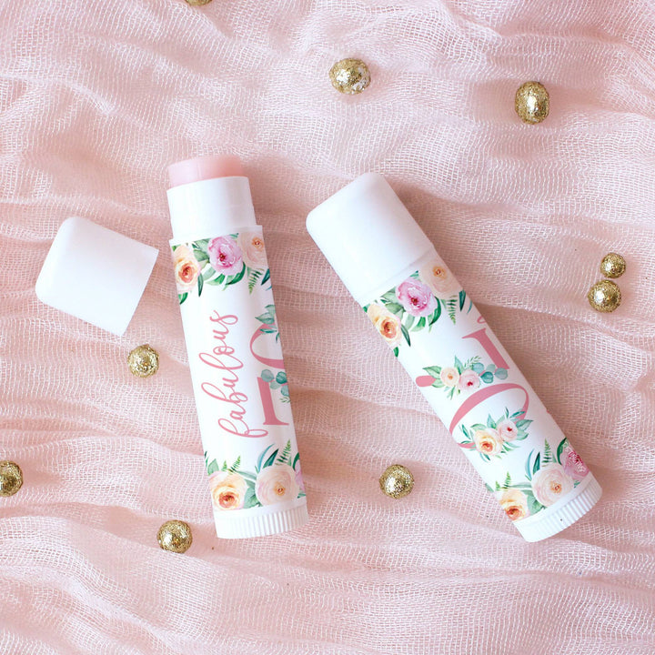 70th Birthday: Floral -  Lip Balm Labels - 36 Stickers - Distinctivs Party