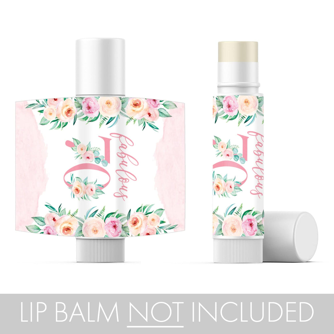 70th Birthday: Floral -  Lip Balm Labels - 36 Stickers - Distinctivs Party
