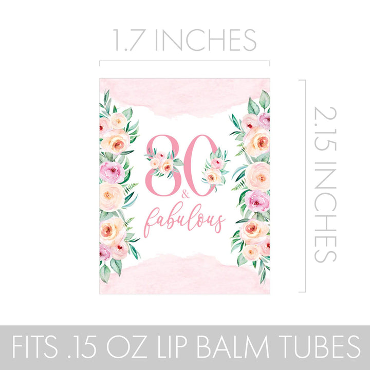 80th Birthday: Floral -  Lip Balm Labels - 36 Stickers - Distinctivs Party