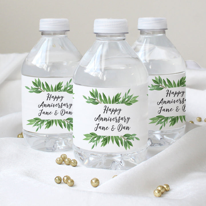 Personalized Greenery: Anniversary, Baby Shower, Birthday, Bridal Shower or Wedding - Water Bottle Label Stickers - 24 Waterproof Stickers
