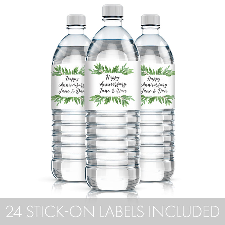 Personalized Greenery: Anniversary, Baby Shower, Birthday, Bridal Shower or Wedding - Water Bottle Label Stickers - 24 Waterproof Stickers