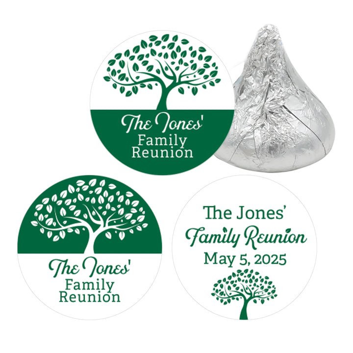 Personalized Family Reunion Party Favor Stickers - Fits Hershey Kisses -  180 or 450 Stickers (9 Color Choices)