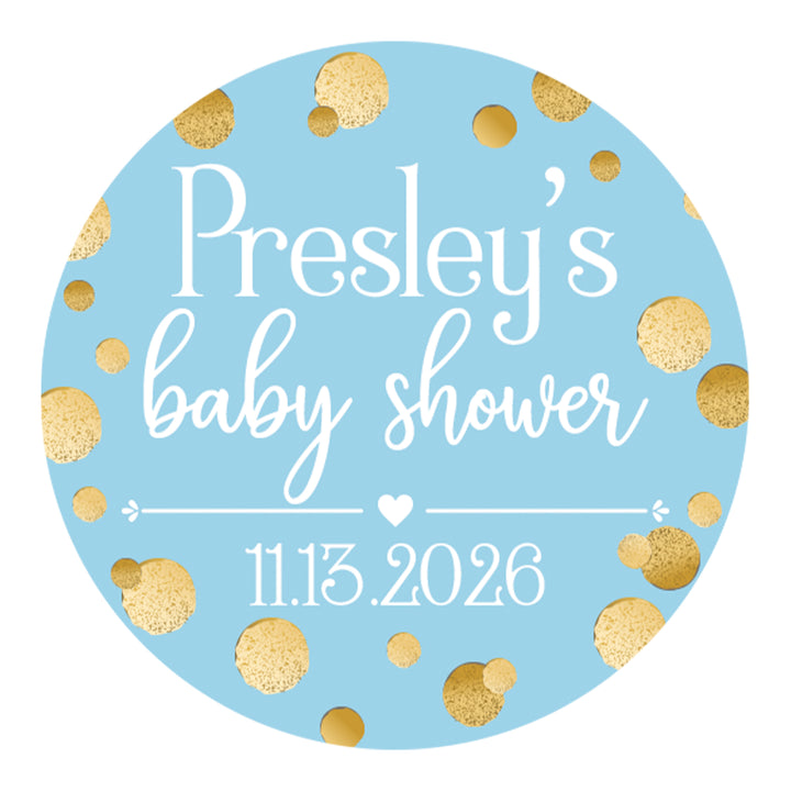 Personalized Gold Confetti: Blue - It's a Boy Boy Baby Shower Large Round Labels - 40 Stickers