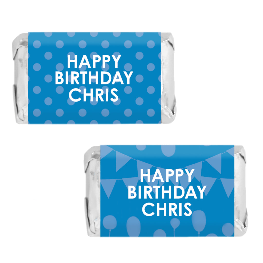Personalized Birthday: 18 Color Options - Mini Candy Bar Wrappers with Name - Fit on Hershey® Miniatures- 45 Stickers