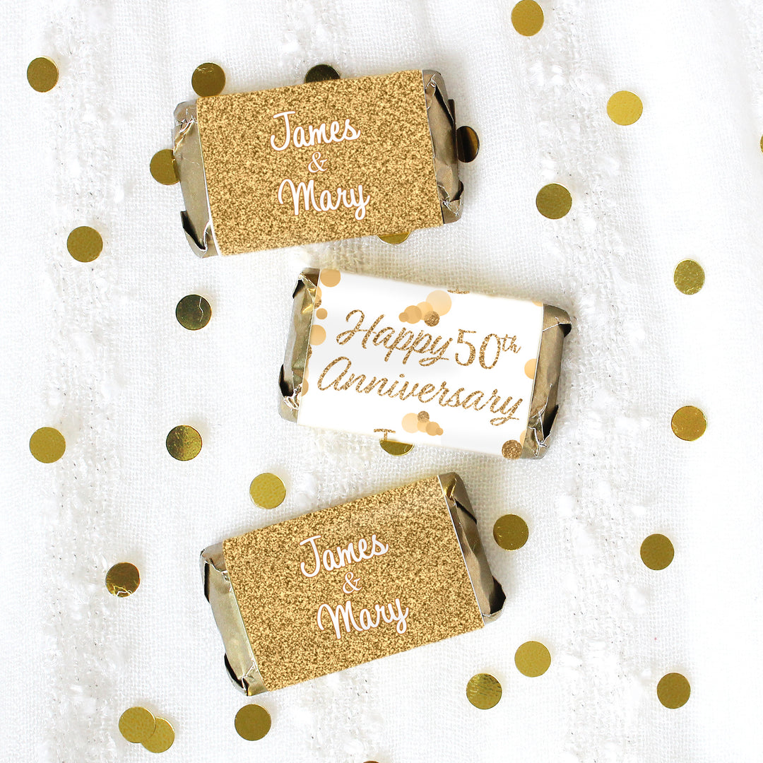Personalized Gold Wedding Anniversary: Mini Candy Bar Labels -  Fits on Hershey® Miniatures 45 or 250 Stickers