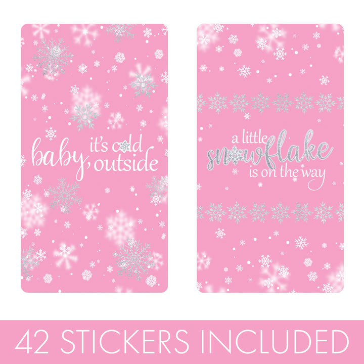 Little Snowflake: Pink -  Winter Baby Shower Mini Candy Bar Wrappers - Fits on Hershey® Miniatures -  Girl - Baby It's Cold Outside - 42 Stickers