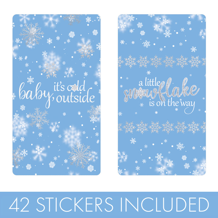 Little Snowflake: Blue - Winter Baby Shower Mini Candy Bar Wrappers - Fits on Hershey® Miniatures - Boy - Baby It's Cold Outside - 42 Stickers