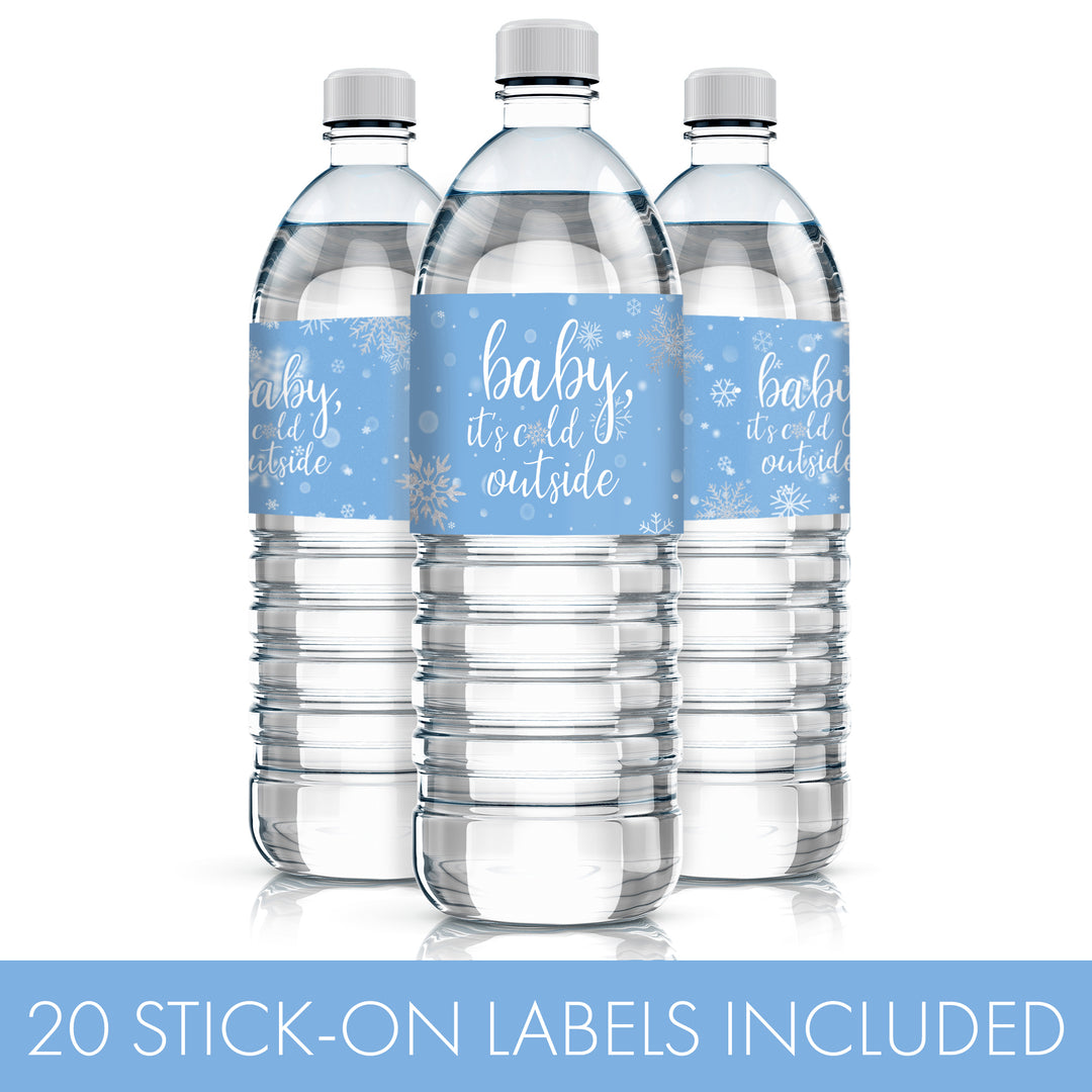Little Snowflake: Blue -  Winter Baby Shower Water Bottle Labels - Baby It's Cold Outside - Boy - Baby It's Cold Outside - 20 Waterproof Stickers