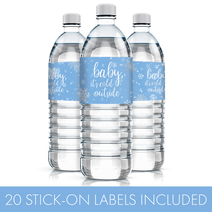 Little Snowflake: Blue -  Winter Baby Shower Water Bottle Labels - Baby It's Cold Outside - Boy - Baby It's Cold Outside - 20 Waterproof Stickers