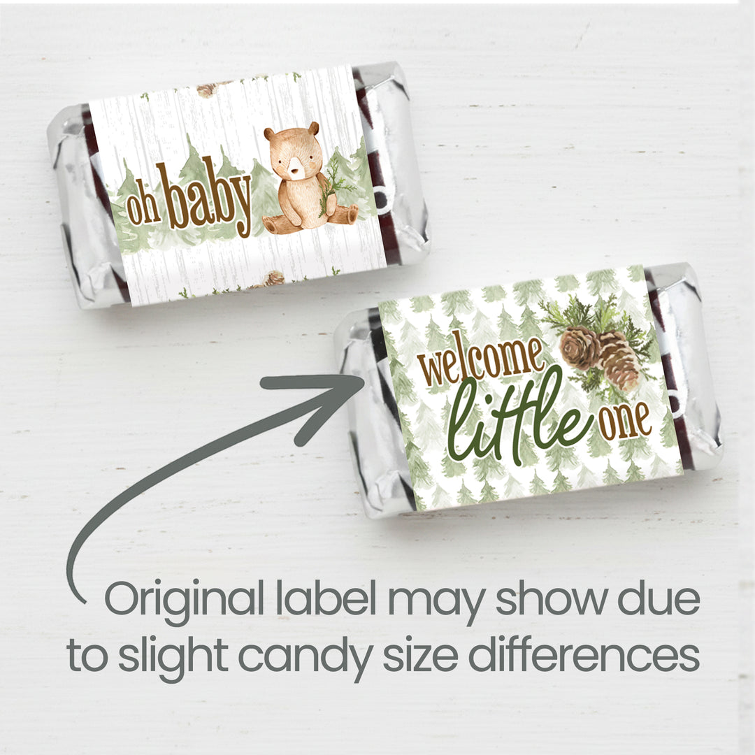 Woodland Bear: Baby Shower Mini Candy Bar Labels - 42 Stickers