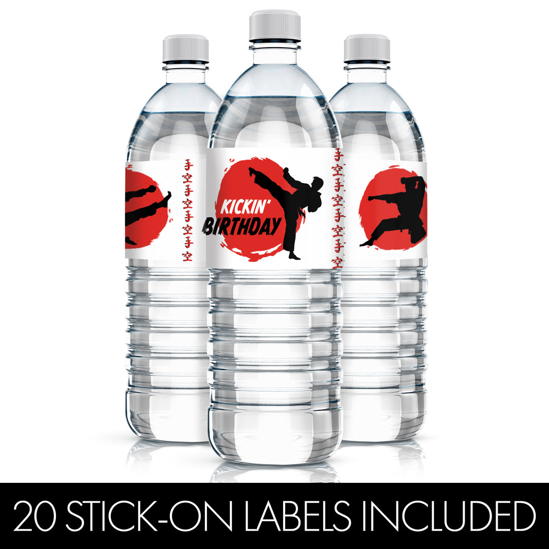 Jump, Kick, Block: Karate -  Kid's Birthday -  Water Bottle Labels - 20 Waterproof Stickers