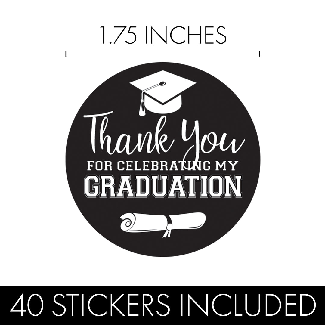 Graduation Class of 2025: Thank You Sticker Labels  - 17 School Colors - 40 Stickers - Distinctivs Party