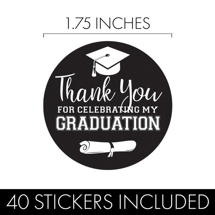 Graduation Class of 2025: Thank You Sticker Labels  - 17 School Colors - 40 Stickers - Distinctivs Party