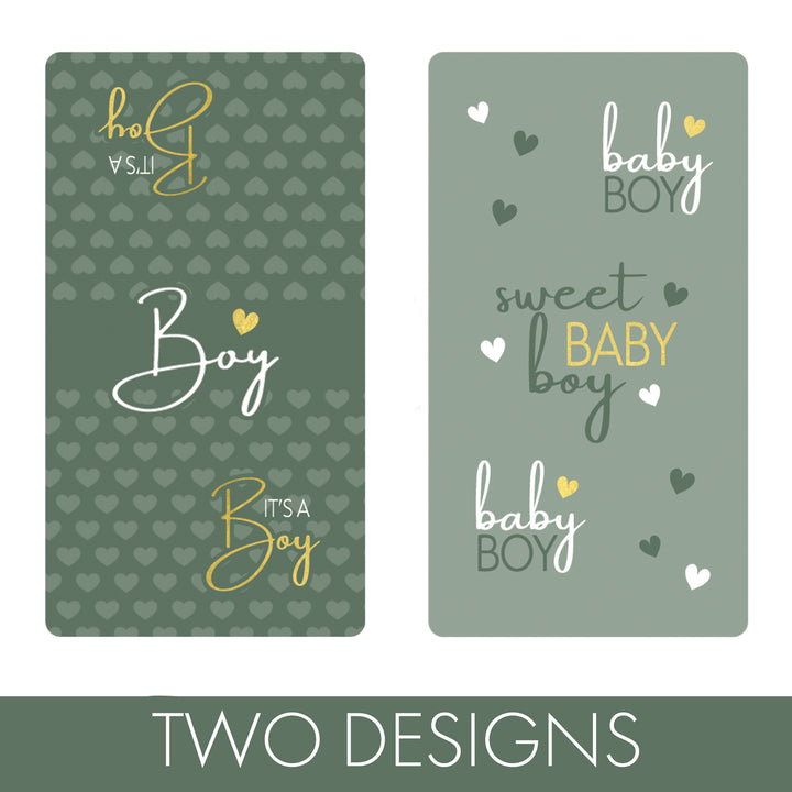 Sweet Baby Boy: Green -  It’s a Boy Baby Shower Mini Candy Bar Labels - 42 Stickers
