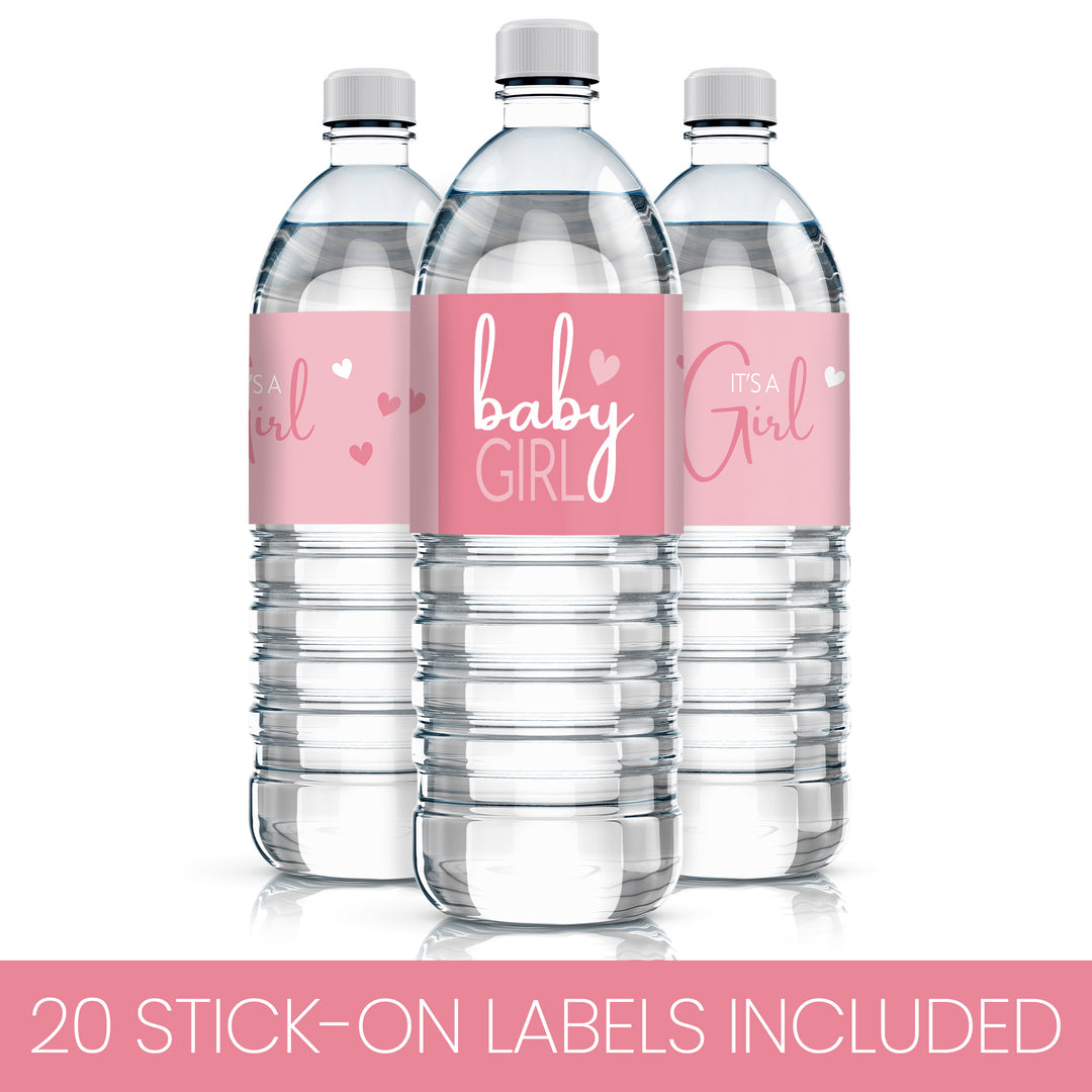 Sweet Baby Girl: Pink - Baby Shower Water Bottle Labels - 20 Stickers - Distinctivs Party