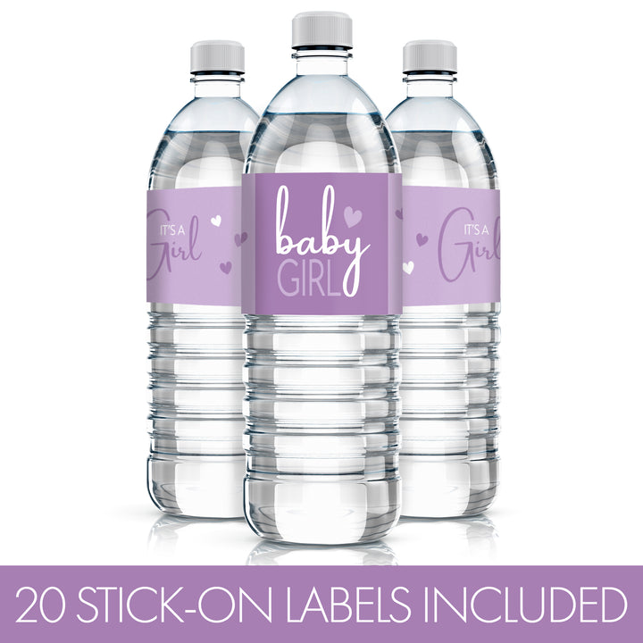 Sweet Baby Girl: Purple - Baby Shower Water Bottle Labels - 20 Stickers