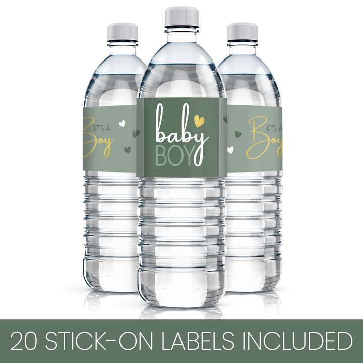 Sweet Baby Boy: Green - It’s a Boy Baby Shower Water Bottle Labels - 20 Waterproof Stickers - Distinctivs Party