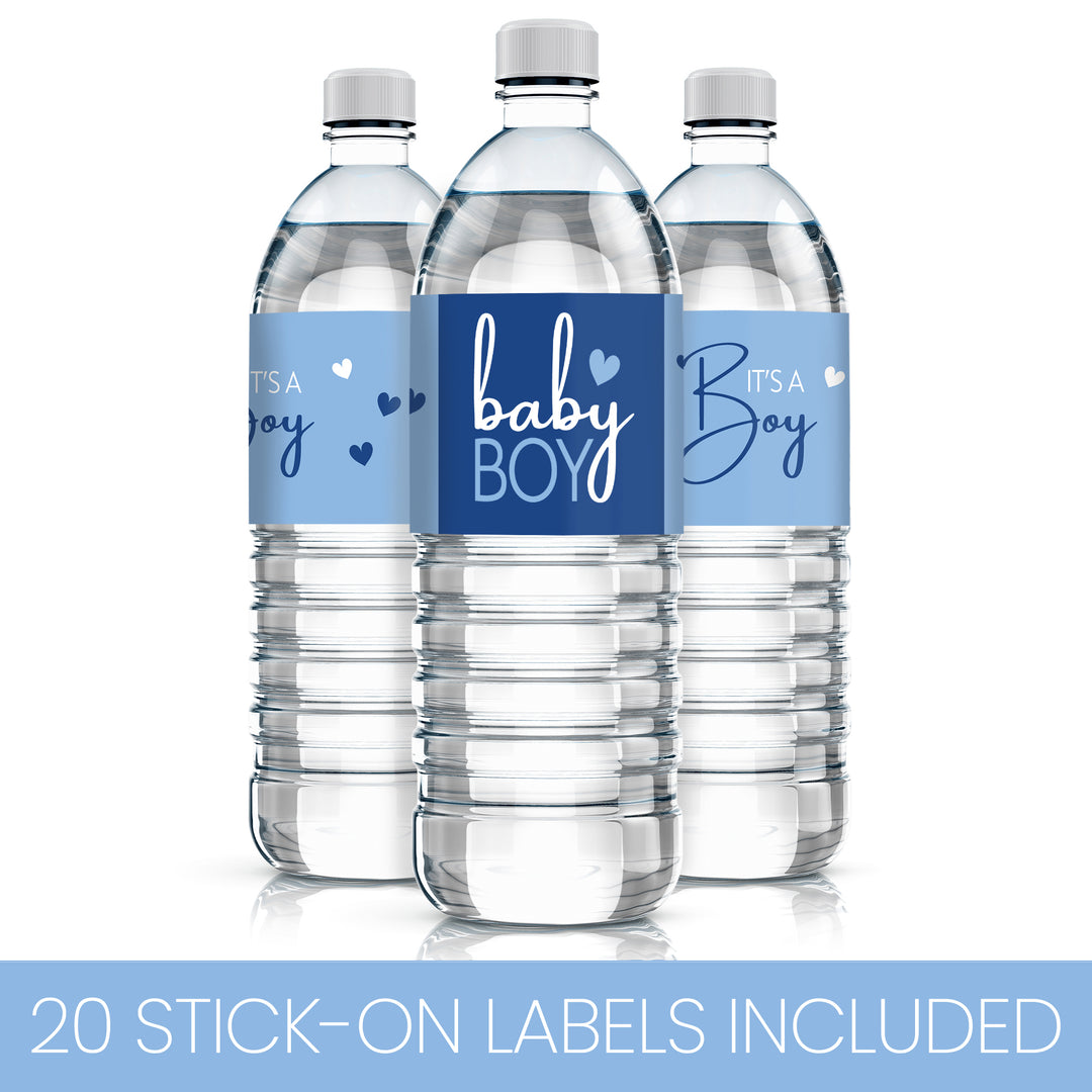 Sweet Baby Boy: Blue - Baby Shower Water Bottle Labels - 20 Waterproof Stickers - Distinctivs Party