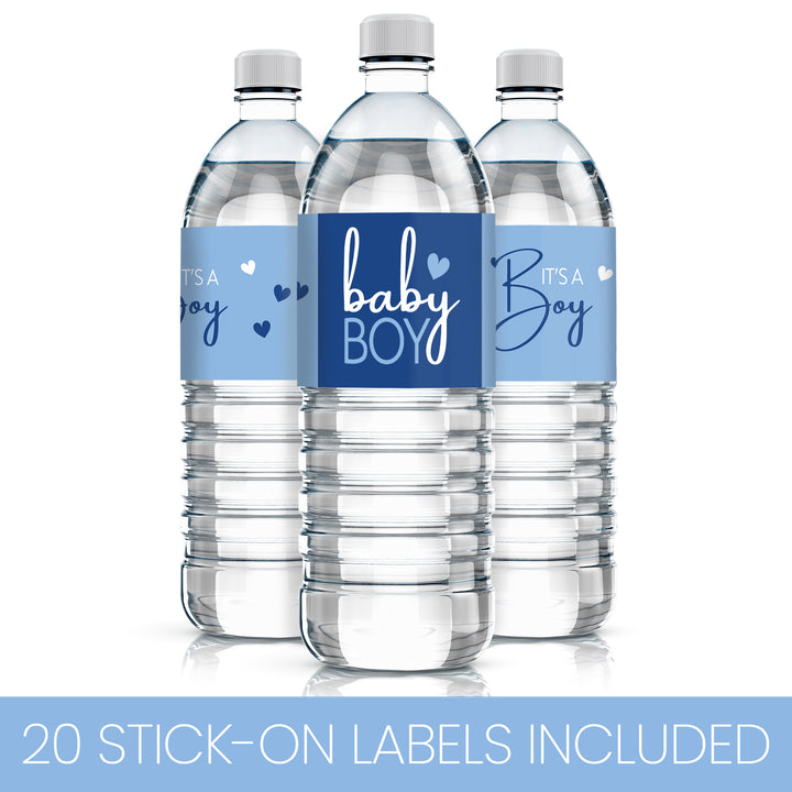 Sweet Baby Boy: Blue - Baby Shower Water Bottle Labels - 20 Waterproof Stickers - Distinctivs Party