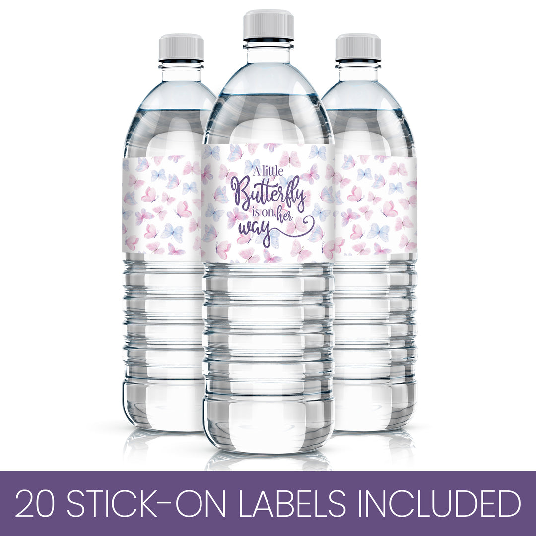 Butterfly: Baby Shower - Water Bottle Labels - Spring - 20 Stickers - Distinctivs Party