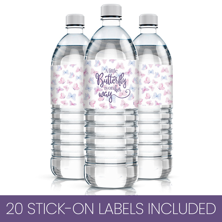 Butterfly: Baby Shower - Water Bottle Labels - Spring - 20 Stickers - Distinctivs Party