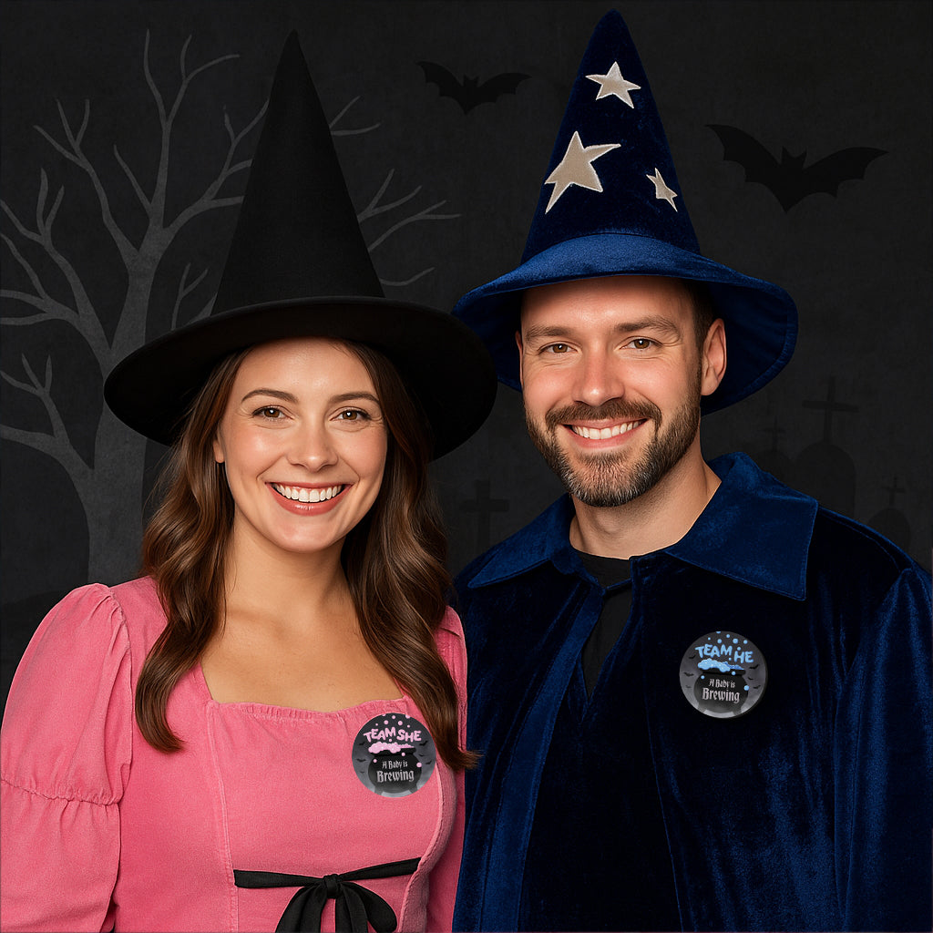 Halloween Gender Reveal Party: Pink and Blue Baby is Brewing- Baby Shower - Team He or Team She Voting - 40 Stickers