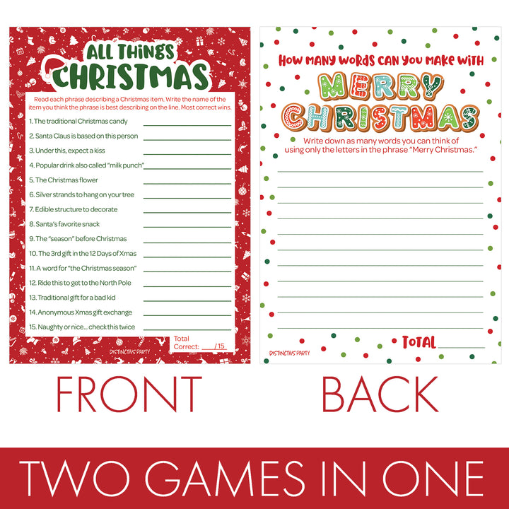 Christmas Cheer: Christmas Party Games - All Things Christmas and Christmas Anagram - Two Game Bundle - 25 Dual Sided Game Cards - Distinctivs Party