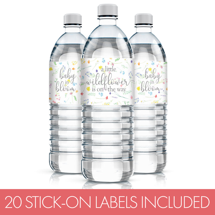 Little Wildflower: Girl's Baby Shower Water Bottle Labels -Spring - 20 Floral Party Favor Stickers