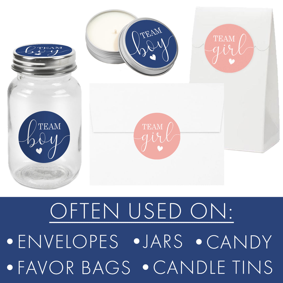 Gender Reveal Party: Navy and Blush - Team Boy or Team Girl Stickers - 40 Stickers - Distinctivs Party