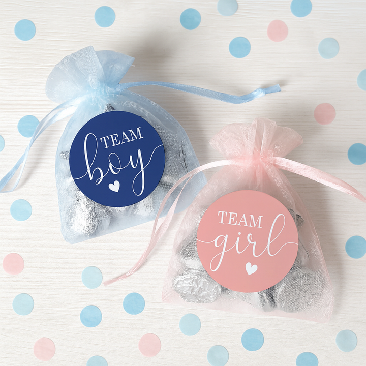 Gender Reveal Party: Navy and Blush - Team Boy or Team Girl Stickers - 40 Stickers
