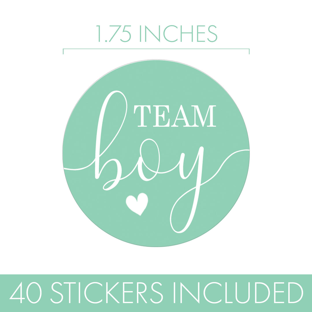 Gender Reveal Party: Mint and Peach - Team Boy or Team Girl Stickers - 40 Stickers - Distinctivs Party