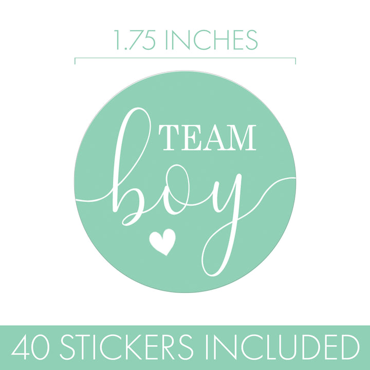 Gender Reveal Party: Mint and Peach - Team Boy or Team Girl Stickers - 40 Stickers - Distinctivs Party