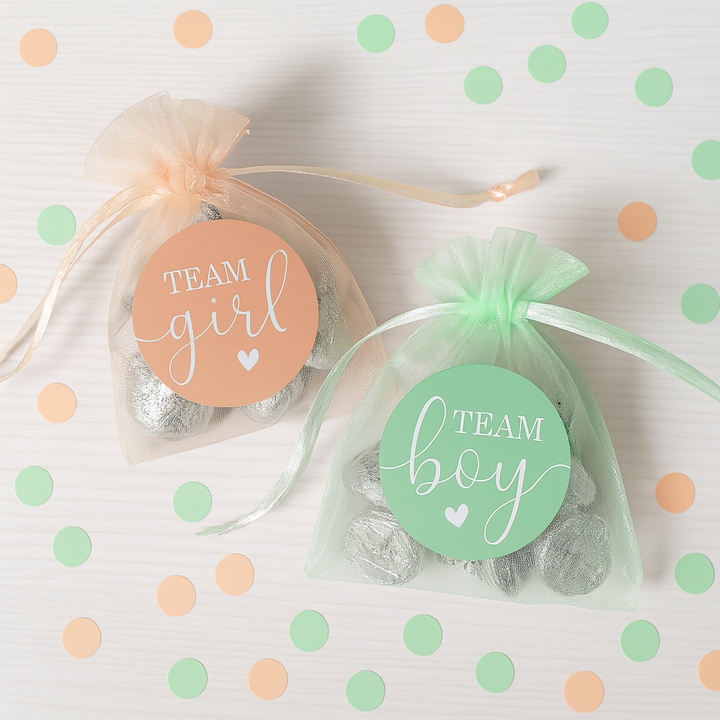 Gender Reveal Party: Mint and Peach - Team Boy or Team Girl Stickers - 40 Stickers