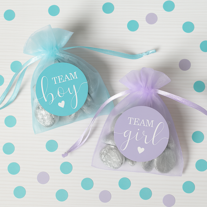 Gender Reveal Party: Purple and Teal - Team Boy or Team Girl Stickers - 40 Stickers