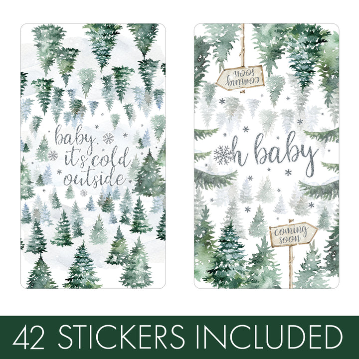 Baby It's Cold Outside Evergreen: Winter Baby Shower - Hershey's Miniatures Candy Bar Wrappers Stickers - 42 Stickers - Distinctivs Party