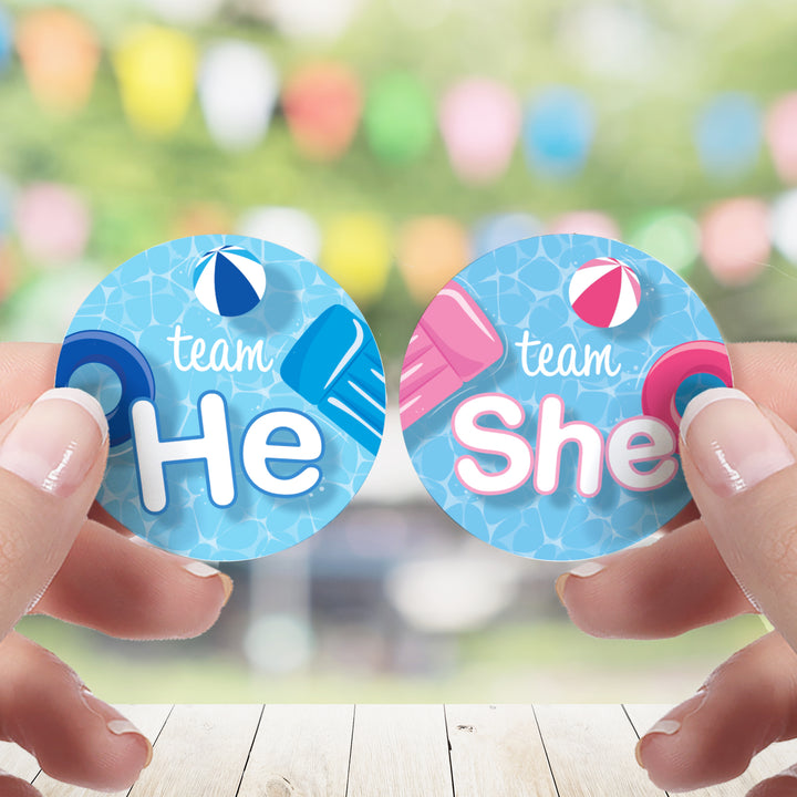 Pool Party: Gender Reveal Party - Team He or Team She - 40 Stickers