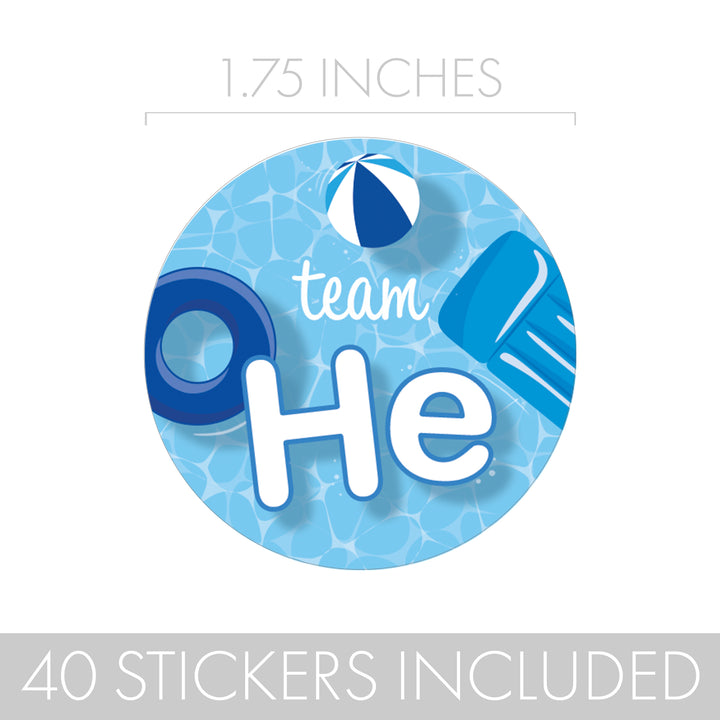 Pool Party: Gender Reveal Party - Team He or Team She - 40 Stickers